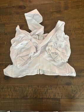Ruffled White Women's Crop Top with Tie Neck